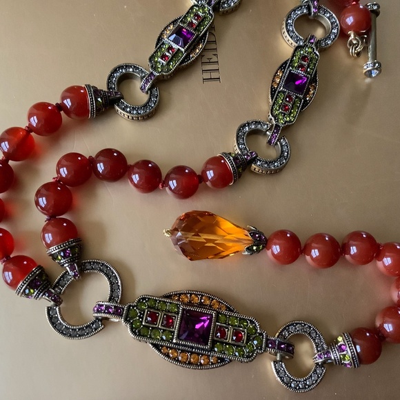 Heidi Daus Semiprecious Carnelian Y-Not Crystal Beaded Long Necklace Red OS - Picture 2 of 15